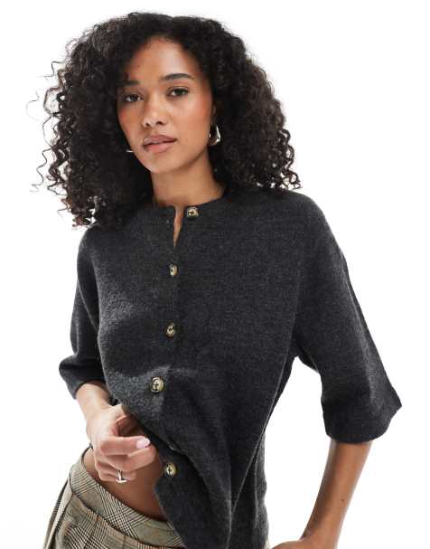 ONLY short sleeve knitted cardigan in dark grey - view 1