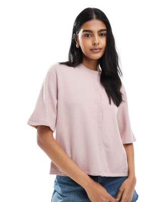 ONLY short sleeve knitted cardigan in pale mauve-Pink