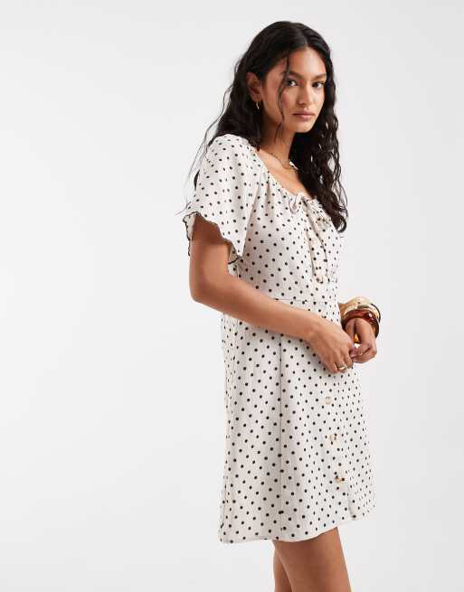 ONLY short sleeve mini dress in white polka dot, 2 of 4
