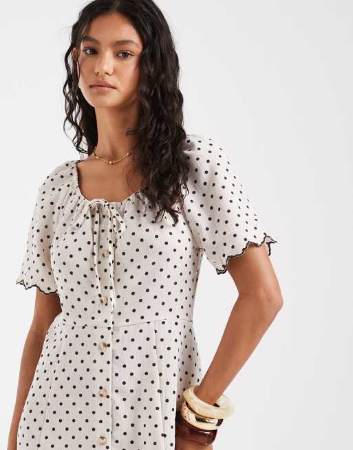 ONLY short sleeve mini dress in white polka dot, 3 of 4