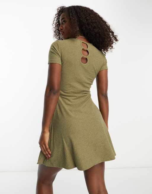 NOBO No Boundaries Floral Skater Dress Women XS Olive Green Short Sleeve