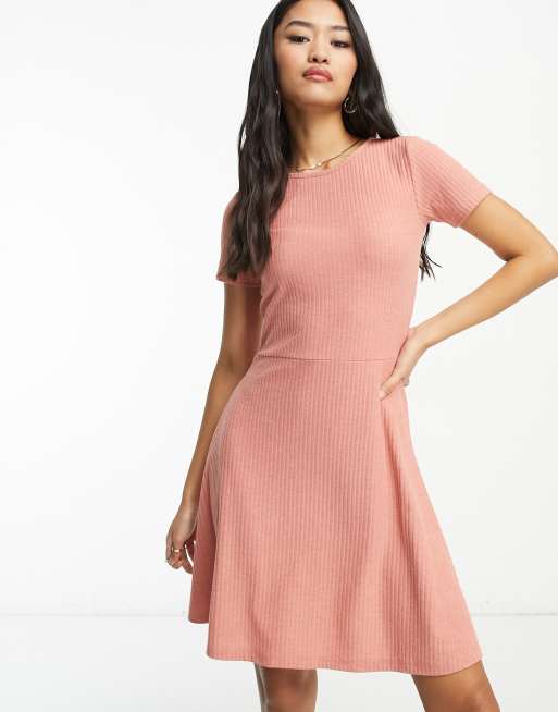 Only short sleeve skater dress in pink