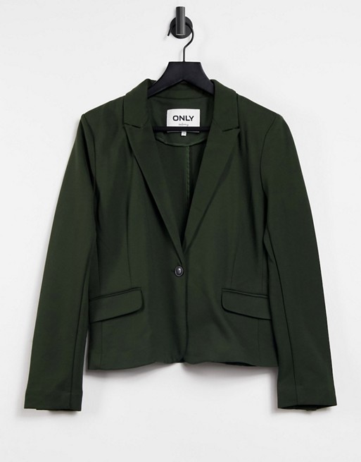 Only shorter length tailored blazer in dark green