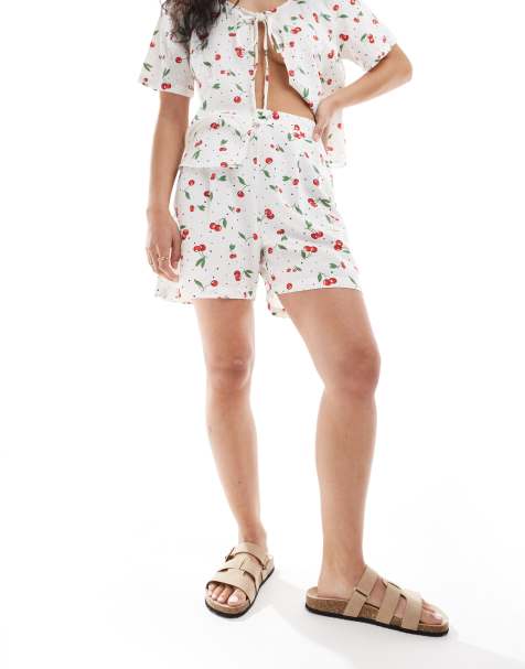 ONLY - Shorts med kirsebærprint i hørblanding - Del af sæt - view 1