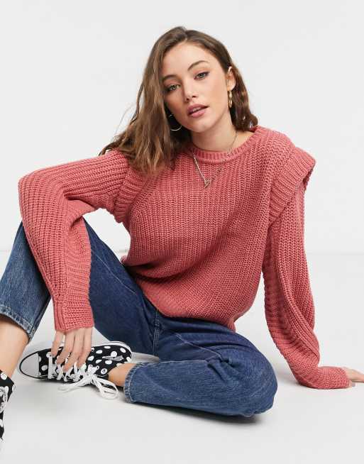 Only shoulder detail sweater in pink ASOS