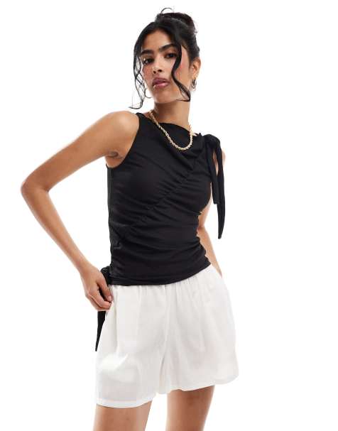 ONLY side rouching bow detail top in black - view 1