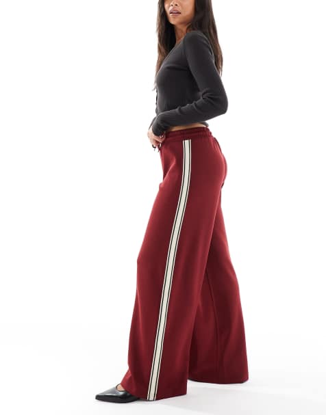 ONLY side stripe wide leg trouser in burgundy - view 1