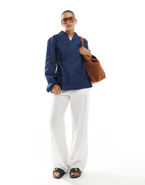 ONLY side tie detail denim jacket in dark blue - view 1