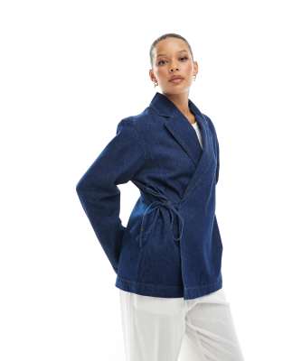 Shop Only Side Tie Detail Denim Jacket In Blue