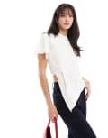 [ONLY] ONLY side tie t-shirt in white 6 WHITE