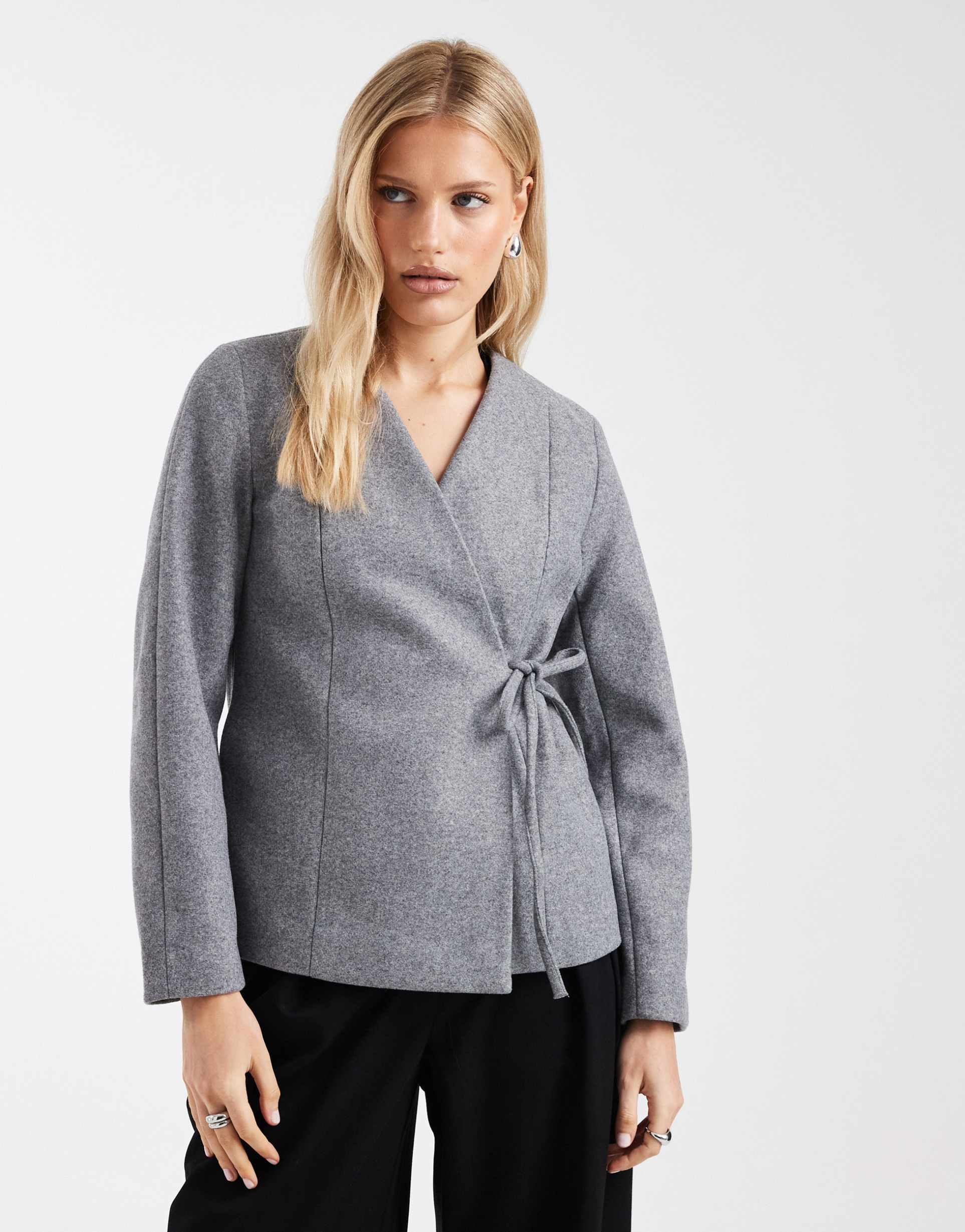 only side tie wrap jacket in gray