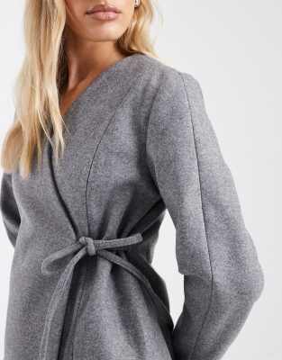 Only Side Tie Wrap Jacket In Gray