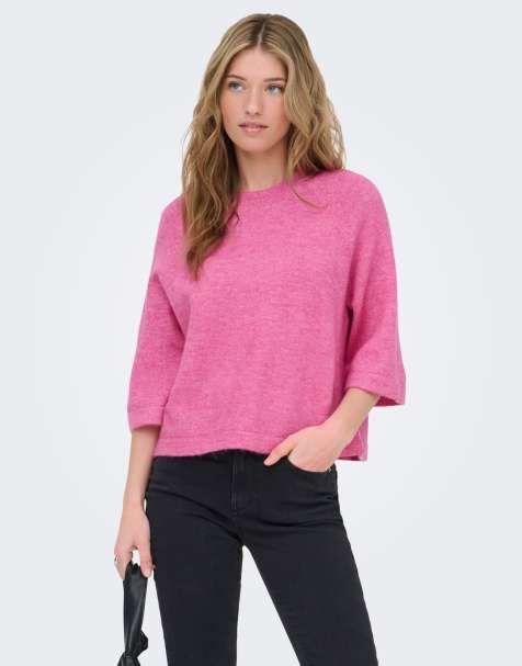 ONLY Simoni striktrøje med 3/4-ærmer i pink - view 1