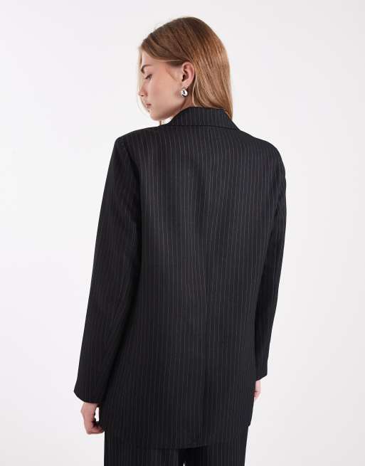 ONLY single breasted oversized blazer co-ord in black pinstripes, 4 of 4