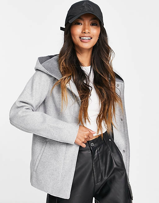 Only Siri bonded hooded minimal short length jacket in light grey melange
