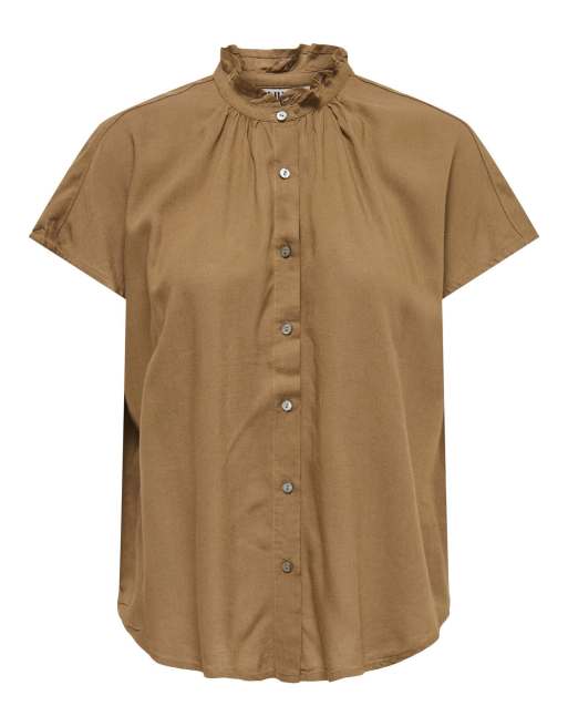 ONLY Sitala haut à col mao et manches courtes marron, 6 de 7