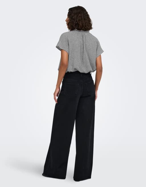 ONLY Sitala top a maniche corte con colletto alla coreana nero, 2 di 7