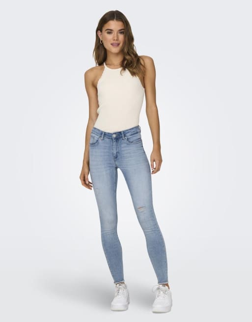 ONLY - Skinny-fit jeans in licht middenblauw