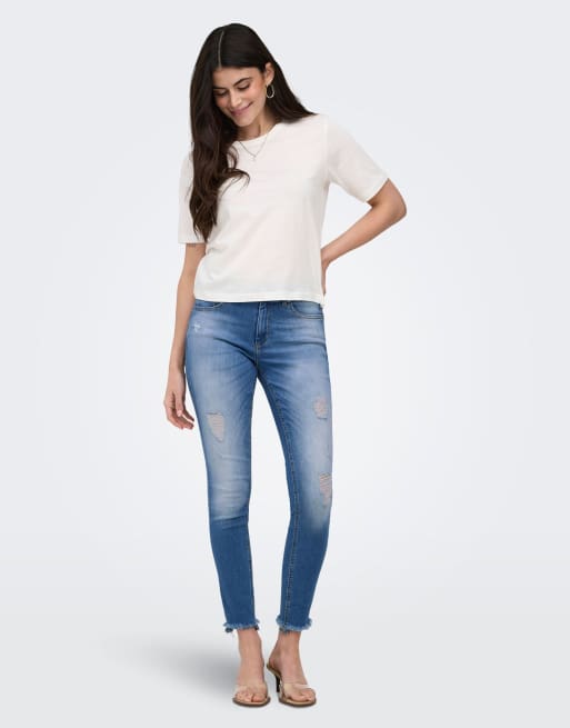 ONLY - Skinny-fit jeans in medium blauw denim, 3 van 7
