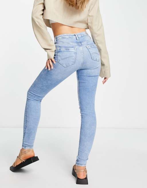 Only - Skinny jeans jeans met hoge taille en distressed knieën in lichte wassing, 2 van 4