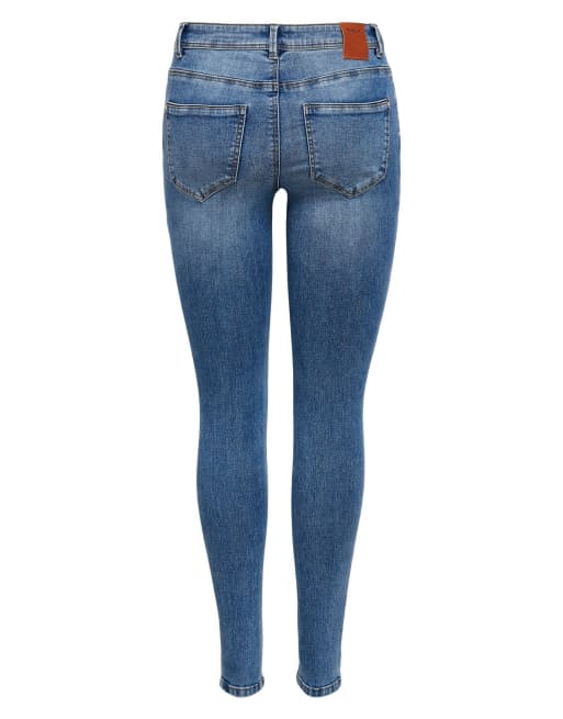 ONLY skinny jeans met halfhoge taille in blauwe denim, 7 van 7