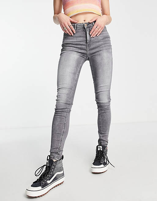 Only - Skinny jeans met hoge taille in grijs