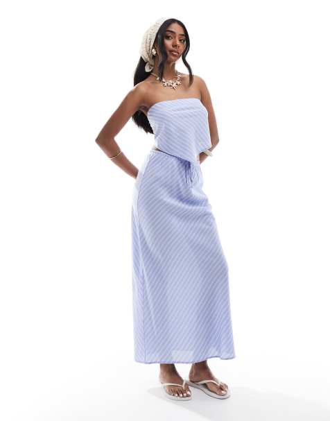 ONLY skirt and scarf top co-ord in diagonal blue stripe - view 1