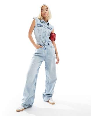 【NONCODE】Tein sleeveless denim one piece Women Backless Denim Jumpsuit Heart Cutout Sleeveless