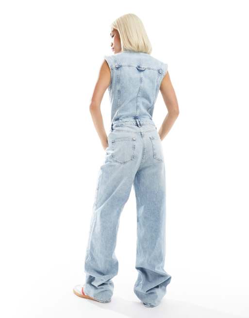 ONLY sleeveless denim jumpsuit in light blue