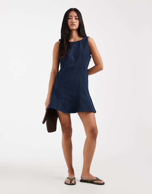 ONLY sleeveless denim mini dress in dark blue, 2 of 4