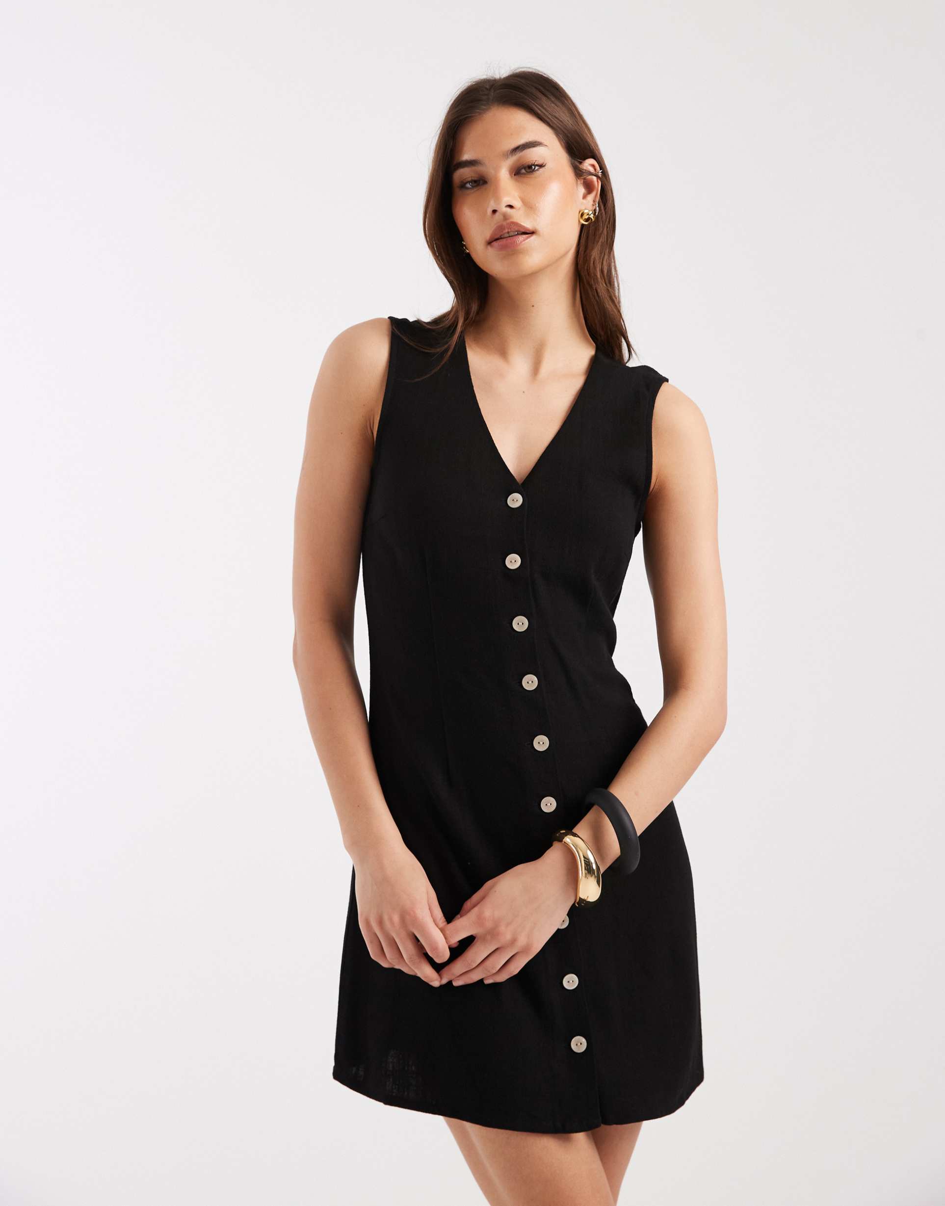 only sleeveless linen blend mini dress in black