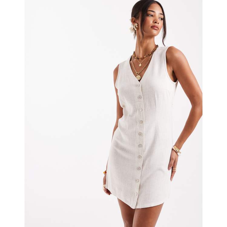 ONLY sleeveless linen blend mini dress in cream | ASOS