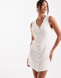 [ONLY] ONLY sleeveless linen-blend mini dress in cream-White 12-14 CREAM