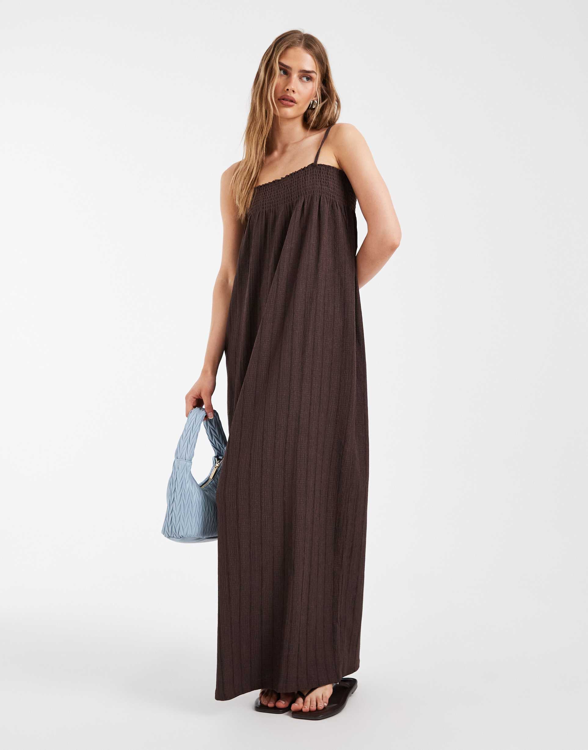 only sleeveless maxi dress in brown stripes
