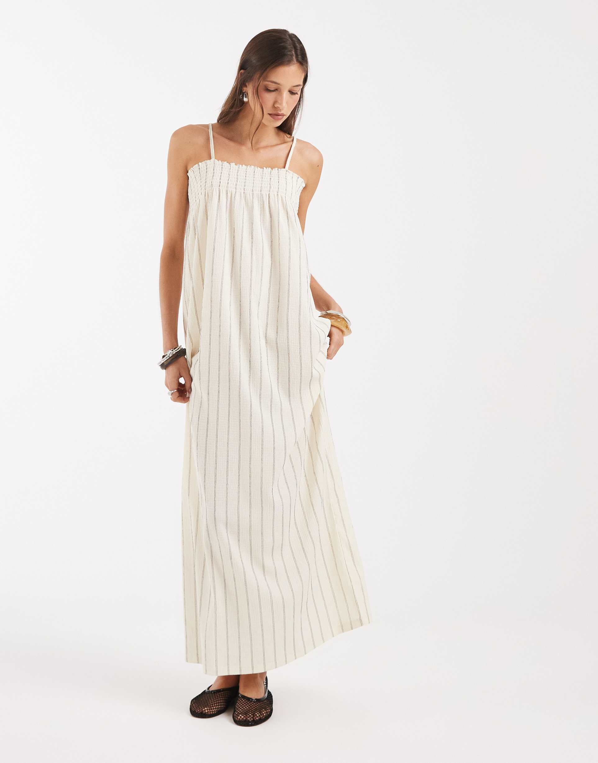 only sleeveless maxi dress in white stripe