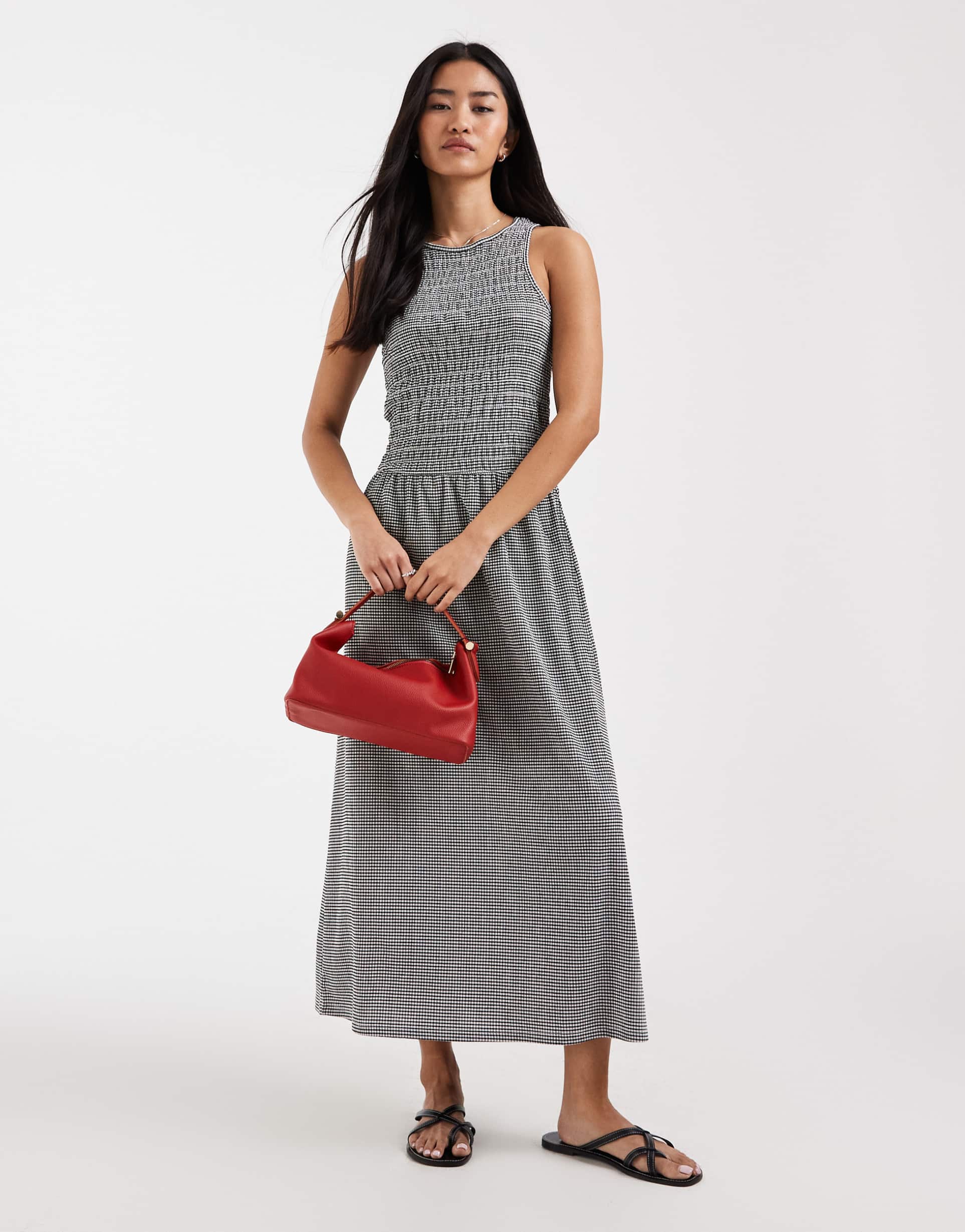 only sleeveless midaxi smock dress in black gingham