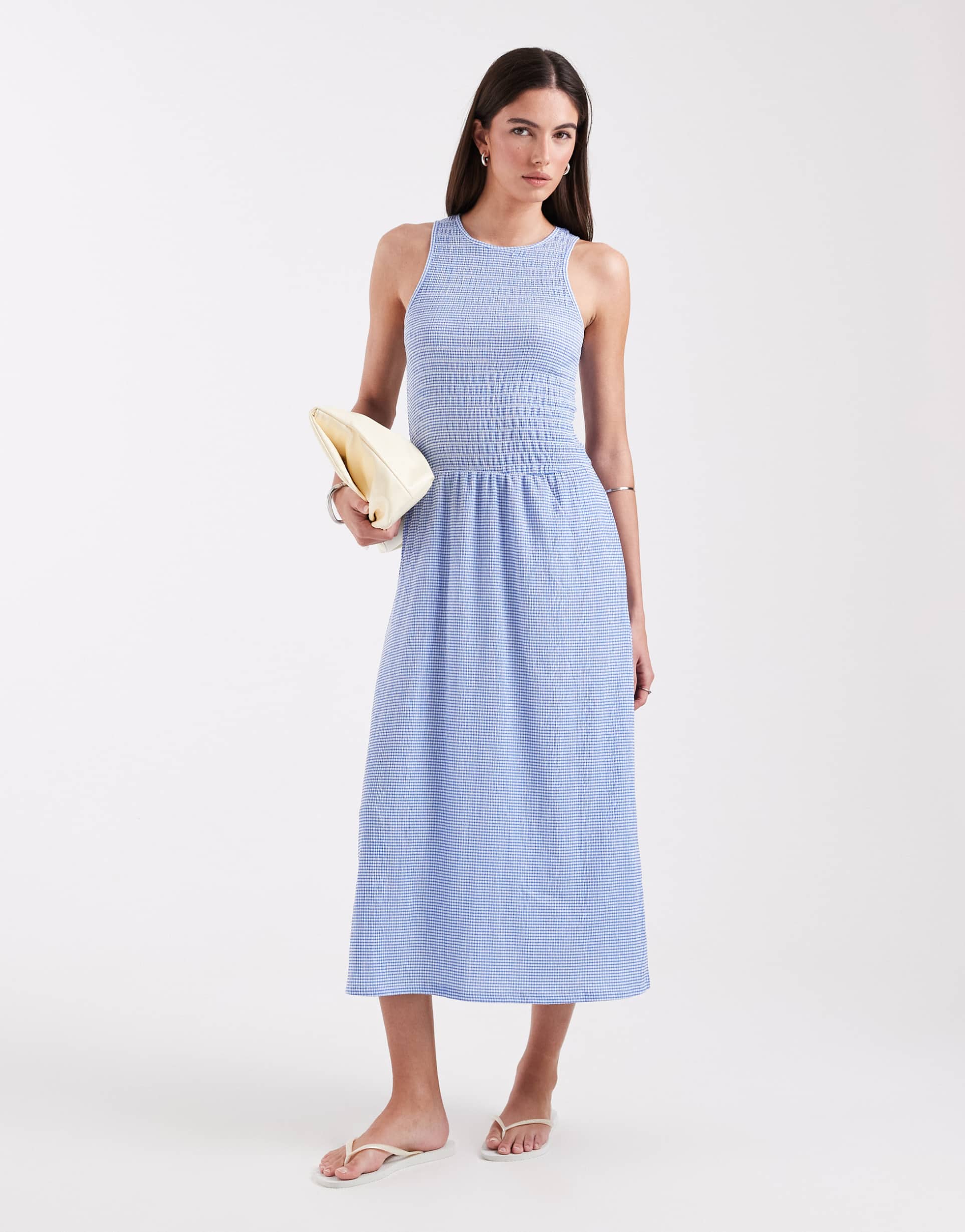 only sleeveless midaxi smock dress in blue gingham
