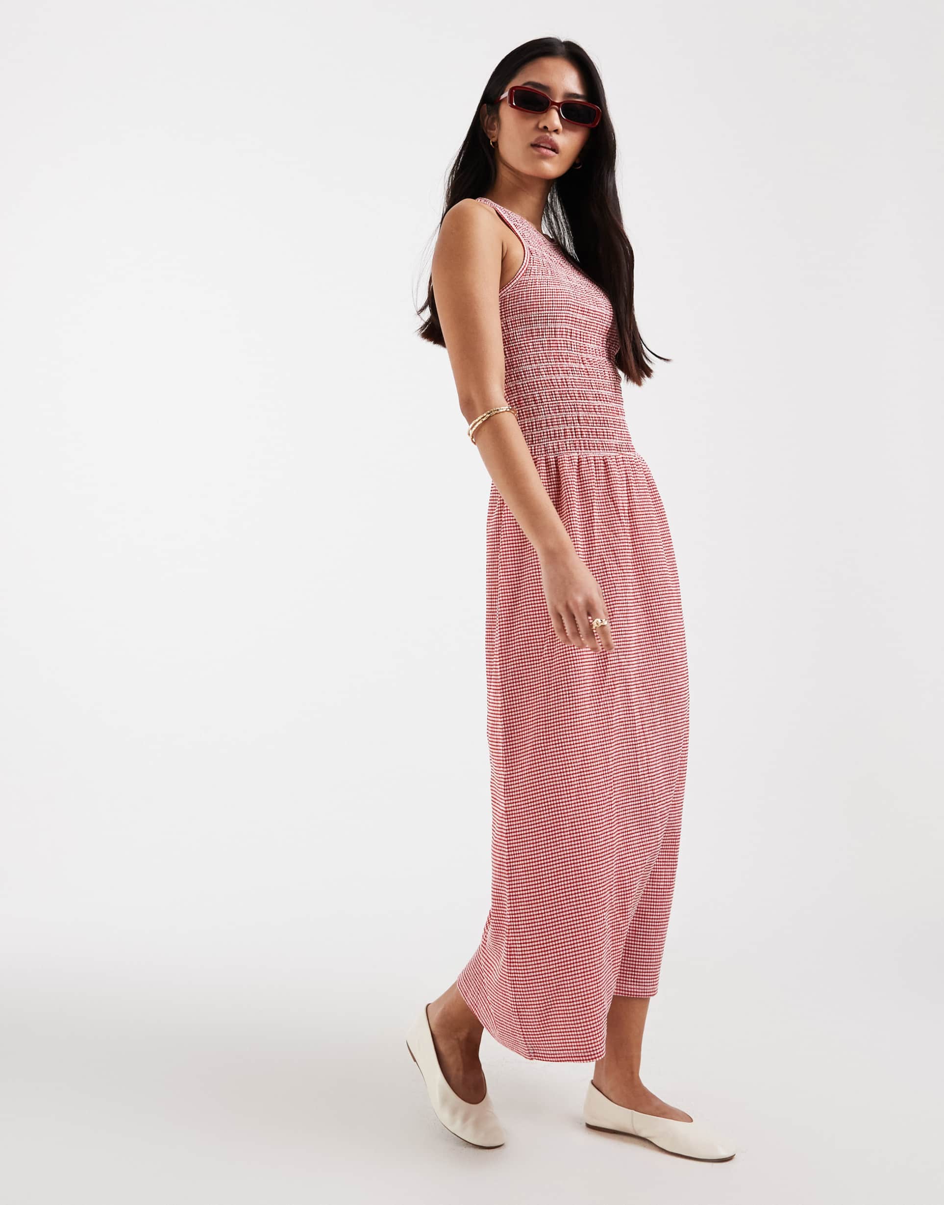 only sleeveless midaxi smock dress in red gingham