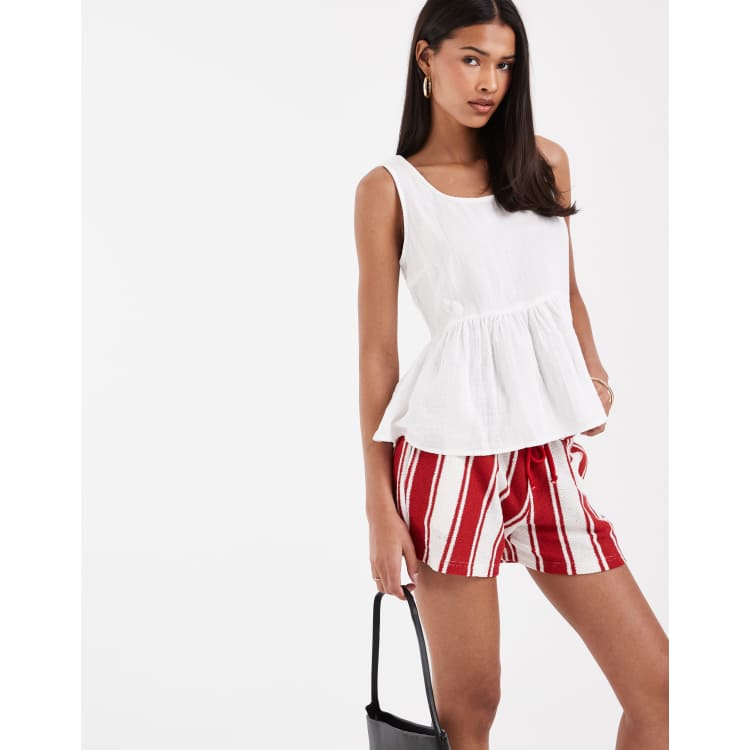 ONLY sleeveless peplum cheesecloth top in white | ASOS