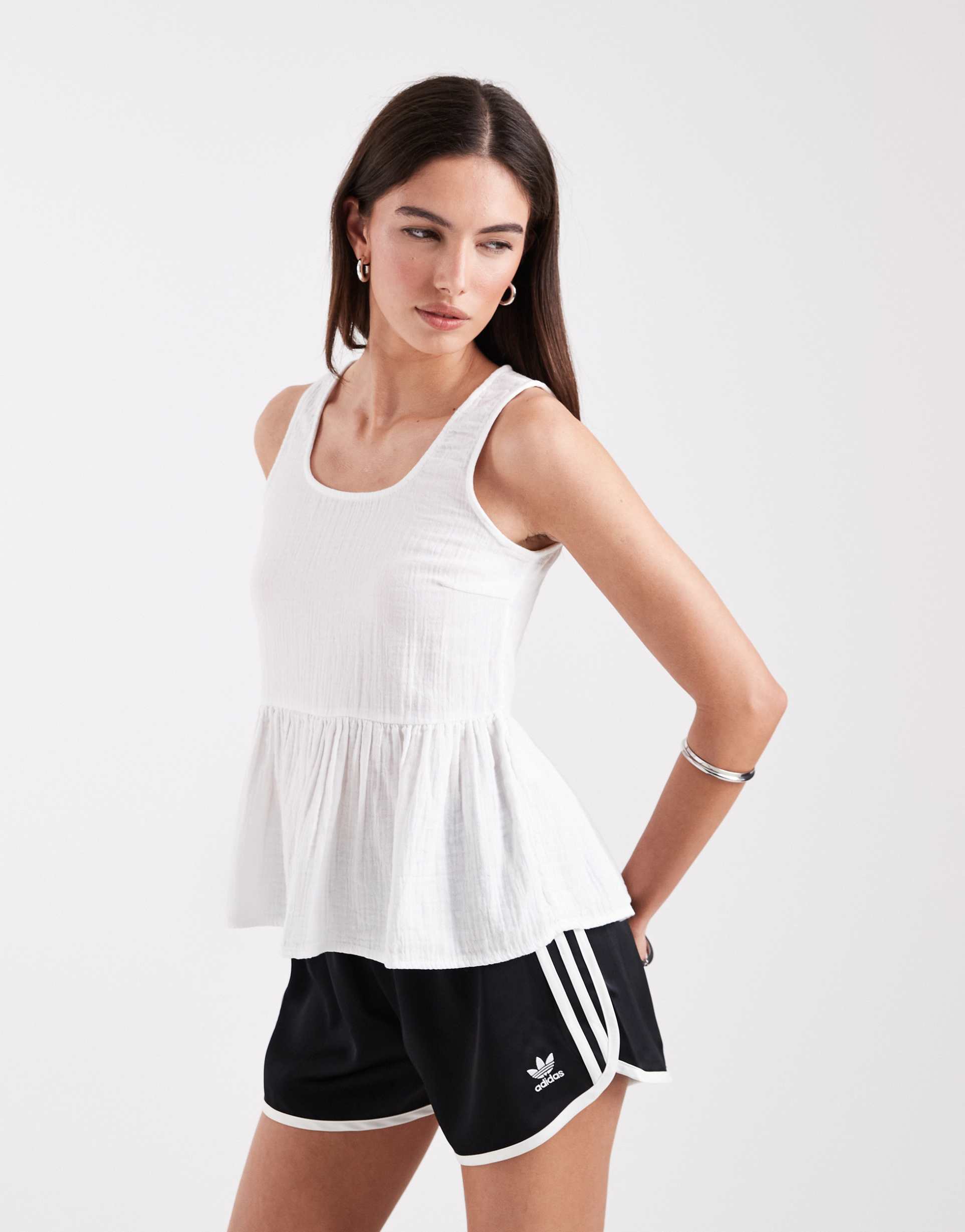 only sleeveless peplum cheesecloth top in white