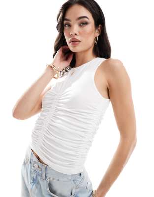 Only Sleeveless Ruched Top In White