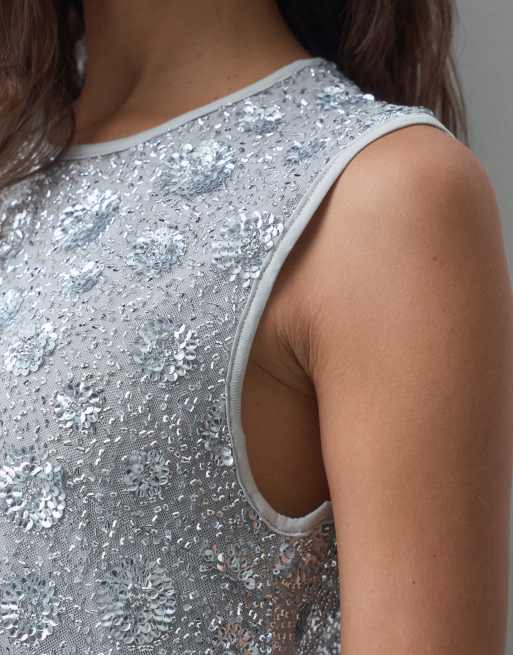 ONLY sleeveless sequin mini dress in silver, 3 of 4