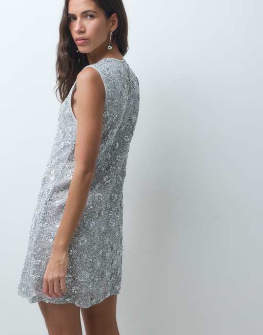 ONLY sleeveless sequin mini dress in silver, 4 of 4
