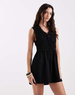 ONLY sleeveless shirred mini dress in black