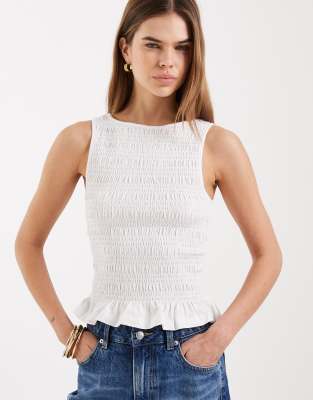 ONLY sleeveless shirred smock top in white