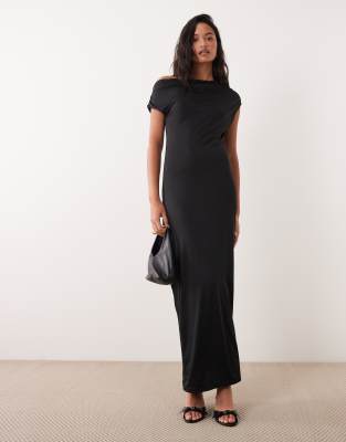 Only Slinky Off-shoulder Bodycon Maxi Dress In Black