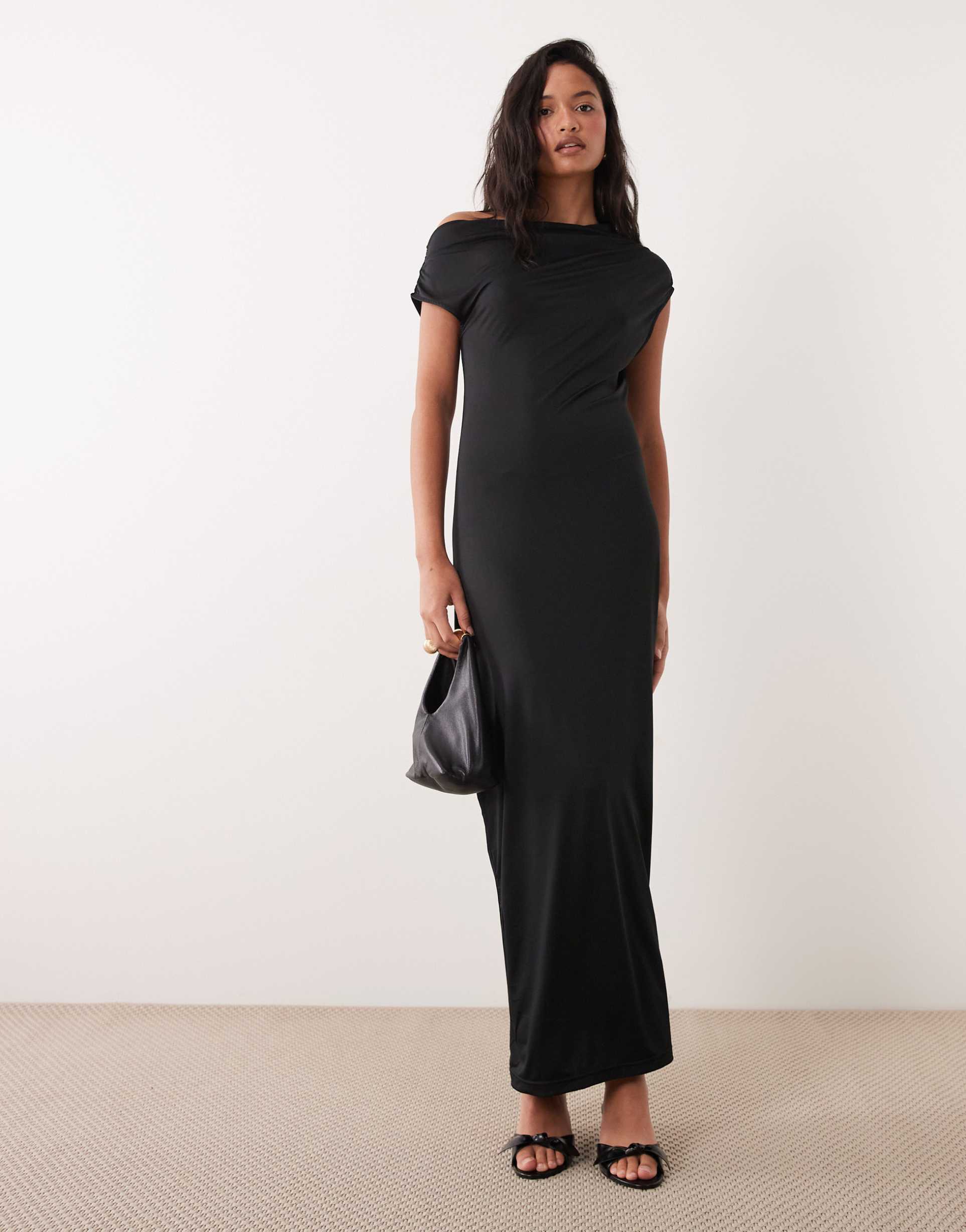 only slinky off-shoulder bodycon maxi dress in black