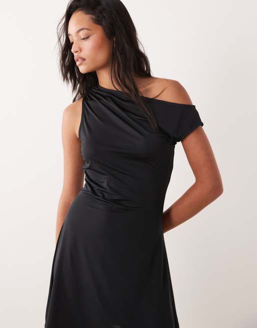 ONLY slinky off shoulder mini dress in black, 2 of 4
