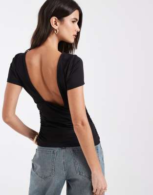 Only Slinky Open Back Top In Black