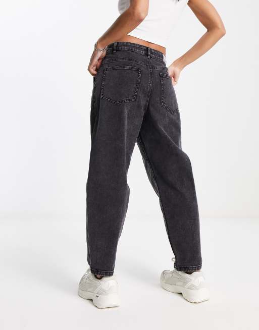 Pull&Bear elasticated waist mom jean in washed black